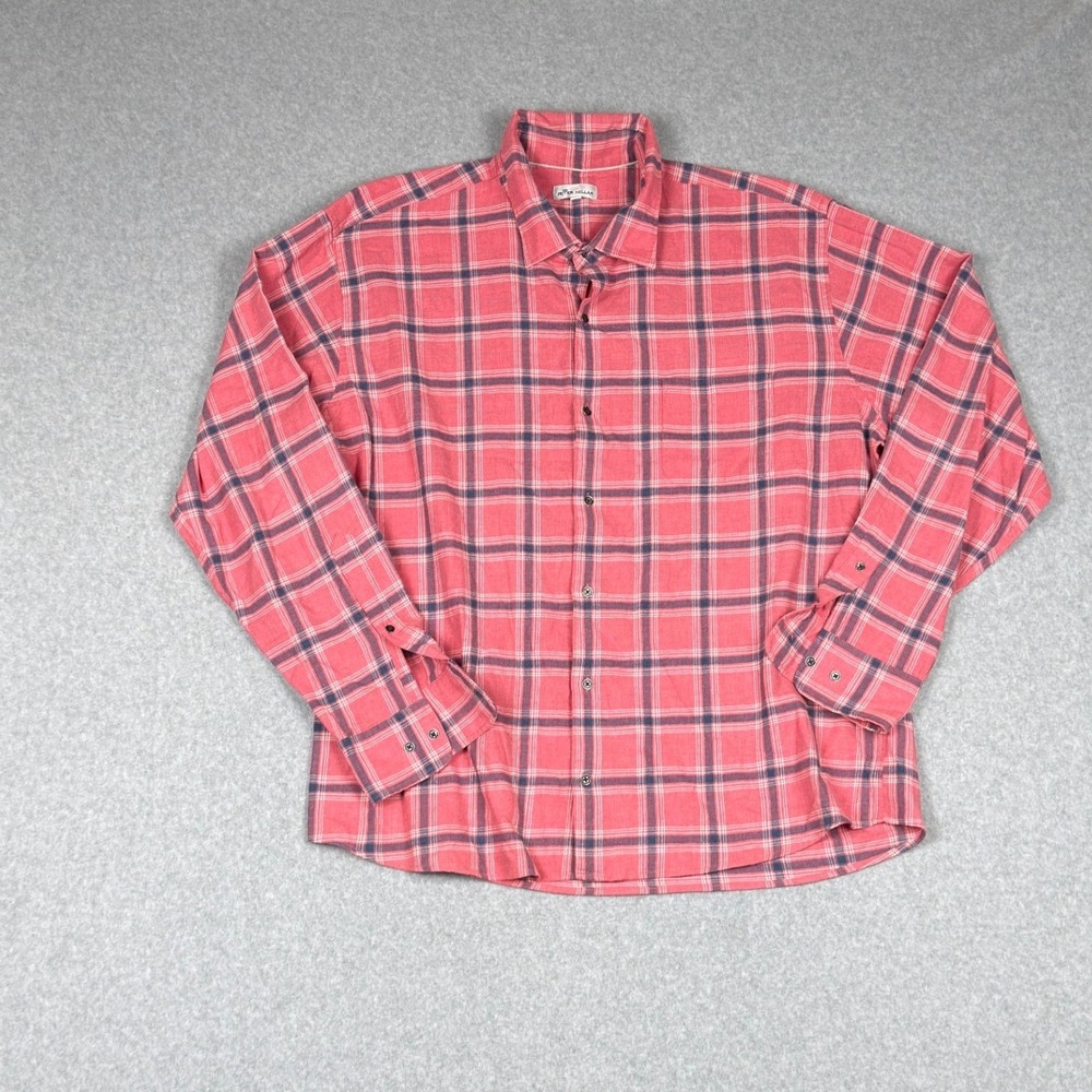 Peter Millar Mens XXL Pink Blue Plaid Button Down Flannel Shirt Long Sleeve